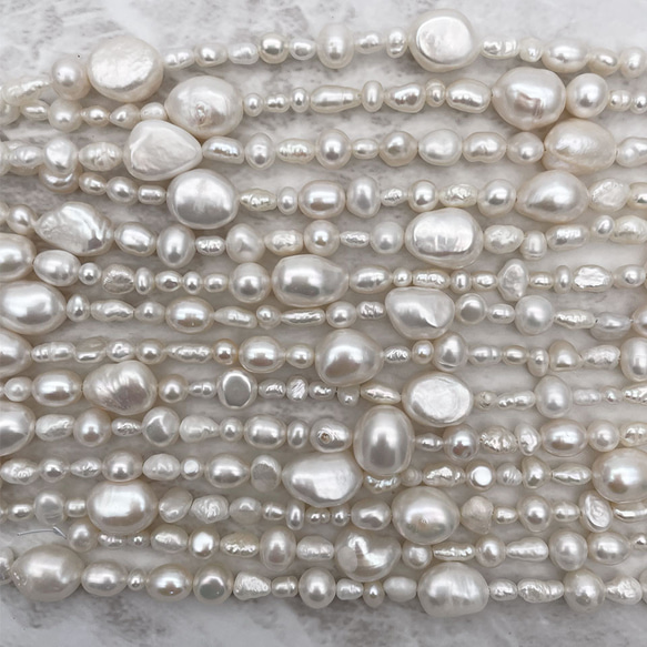 バロックパール 淡水真珠 ライス ポテト ボタン 雫 ケシ ミックス 3mm~12mm 半連20cm 極小粒 大粒 5枚目の画像