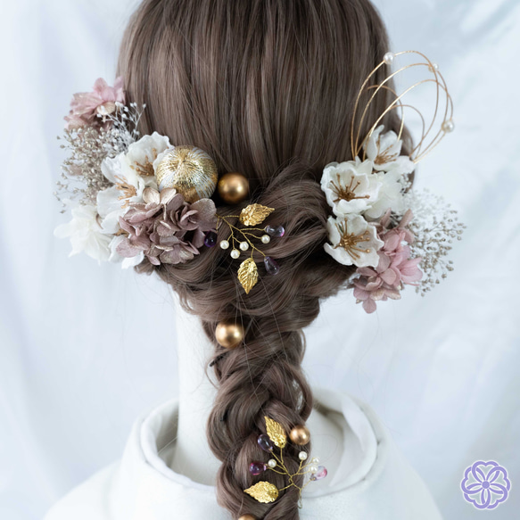 髪飾り　桜と小枝アクセサリーの髪かざり　成人式　卒業式　結婚式　振袖　着物　和装　ヘアアクセサリー　髪かざり　留袖　前撮 1枚目の画像