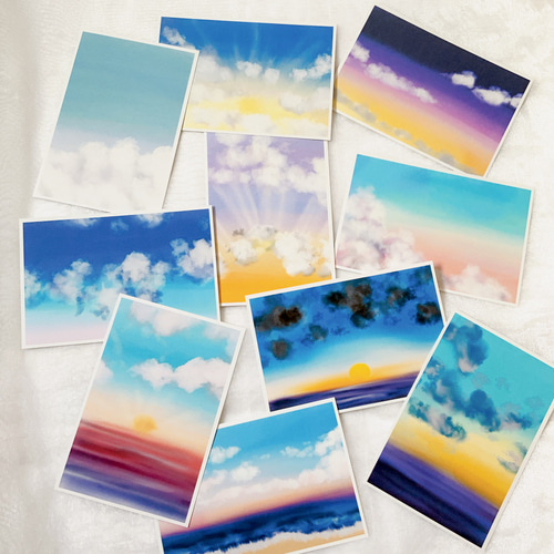 空模様10種】ポストカード はがき イラスト 絵葉書 かわいい