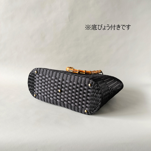 【ブラック・L】パサールバッグ　籠バッグ　ハイクォリティ　ハンドメイド ブラック×バンブーの大人かごバッグ Lサイズ（A4サイズ）2way