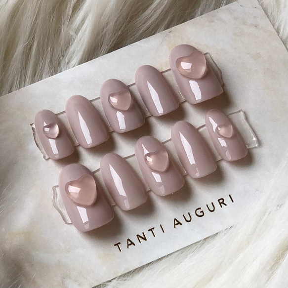 ピンク グレージュハート ジェルネイルチップ ネイルチップ