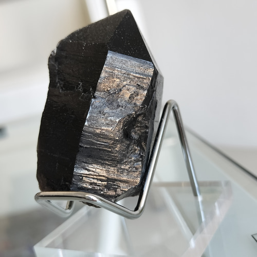 天然水晶 置物 結晶状 黒色台座付き 約15cm