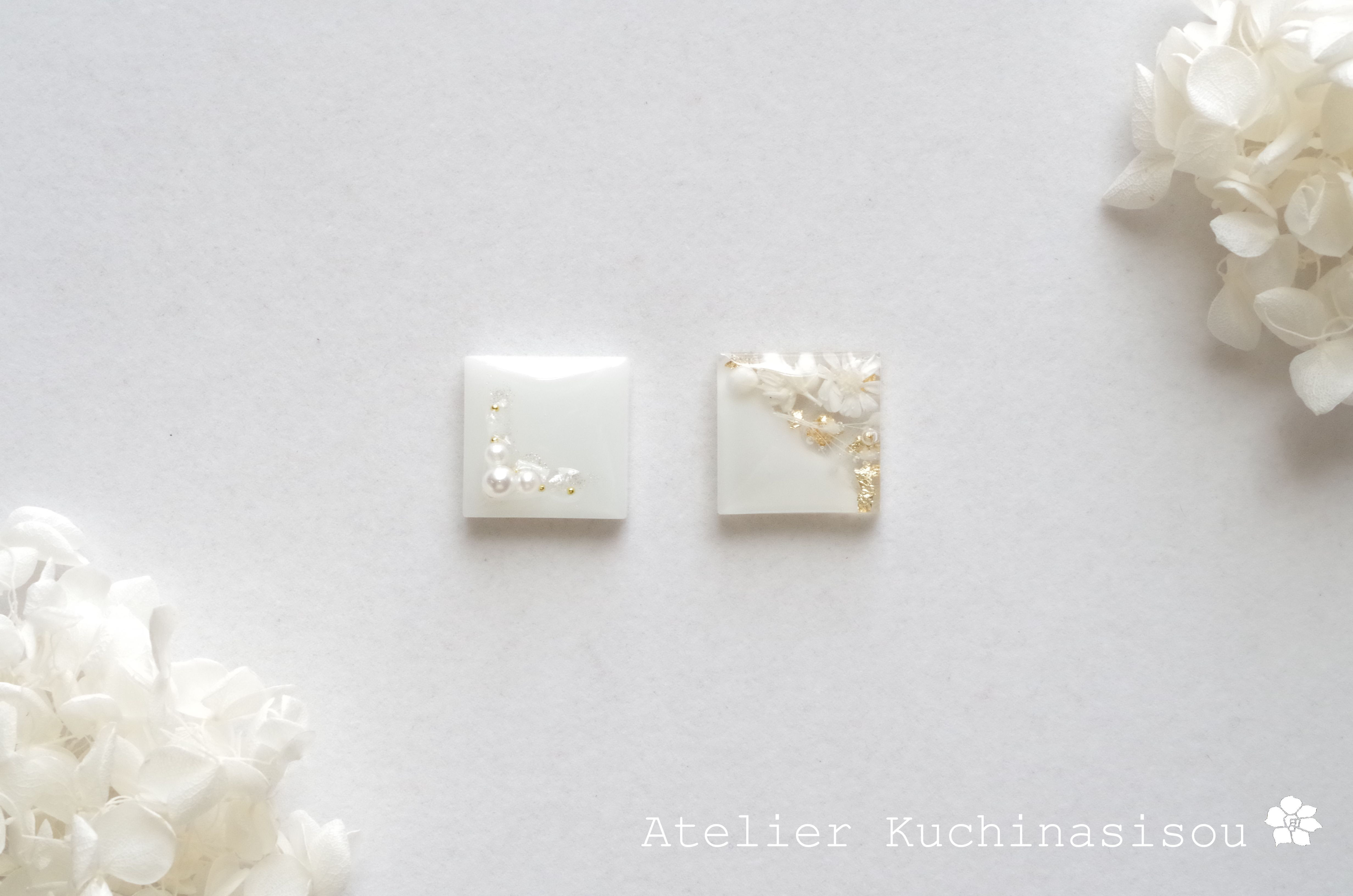 No.830　レジンピアス　ハンドメイド【スクエア】モスグリーン　ゴールド No.830　レジンピアス　ハンドメイド【スクエア】モスグリーン　ゴールド