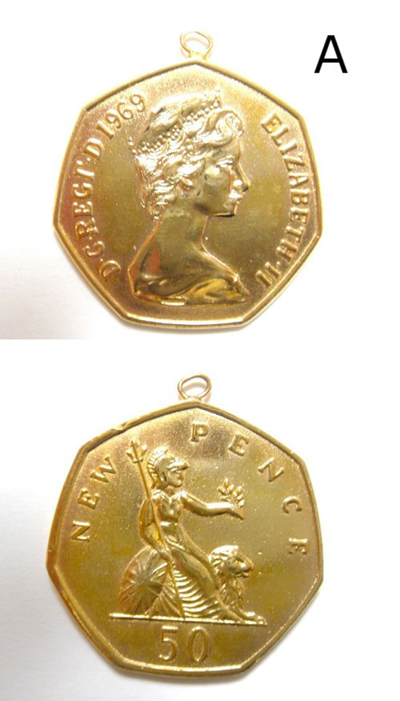 コイン 英国3ぺ二－ 1960年 ペンダントチャーム エリザベス女王ヴィンテージ 1点物 21mm アンティークコイン 3枚目の画像