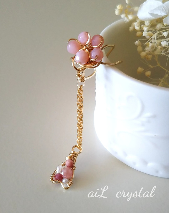 [14kgf]櫻花/落花吊飾耳夾均碼粉紅/粉紅色 第1張的照片