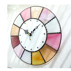 28㎝φ・ステンドグラスの時計（掛時計・置時計）クッキー＊ピンク系2 5枚目の画像