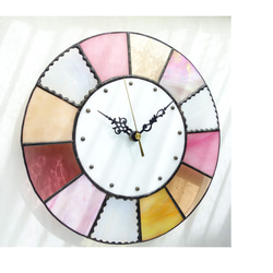 28㎝φ・ステンドグラスの時計（掛時計・置時計）クッキー＊ピンク系2 4枚目の画像