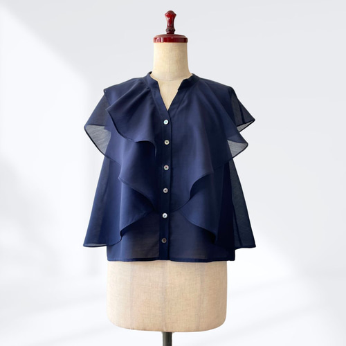 フリル トップス ネイビー フリーサイズ IENA - IENA マニーレース