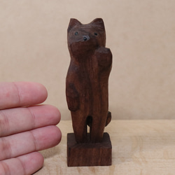 木彫り 招き猫（左手）ネコの置物 黒猫（木材：ウォルナット）（No.N0010） 13枚目の画像