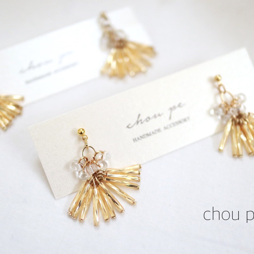 竹ビーズ タッセル クリア ピアス・イヤリング イヤリング