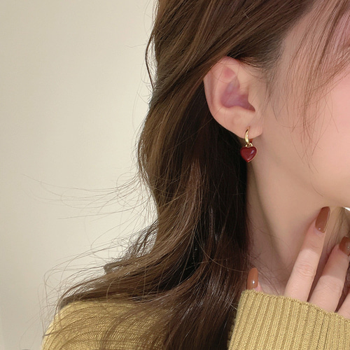 2wayフープピアス ゆらゆら ダックレッドのハート シンプル 可愛い