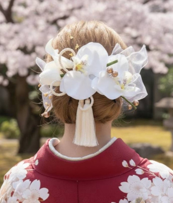 胡蝶蘭髪飾り チューリップカラーリリィ結婚式髪飾りヘア飾り 振袖