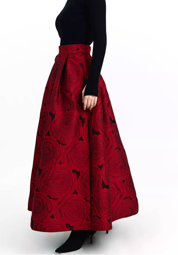 初春、新作 大人気.赤プリントのハイウエストスカート.a字ミディアムスカート.高級刺繍スカート 5枚目の画像