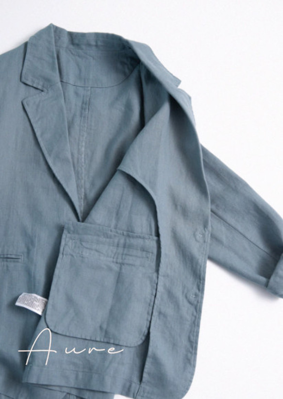 リンネルの小さな洋服　カジュアルブレザー襟トップス　リネン長袖薄手コート 9枚目の画像
