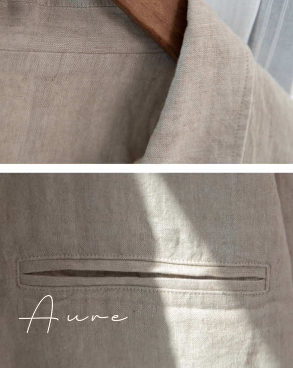 リンネルの小さな洋服　カジュアルブレザー襟トップス　リネン長袖薄手コート 6枚目の画像