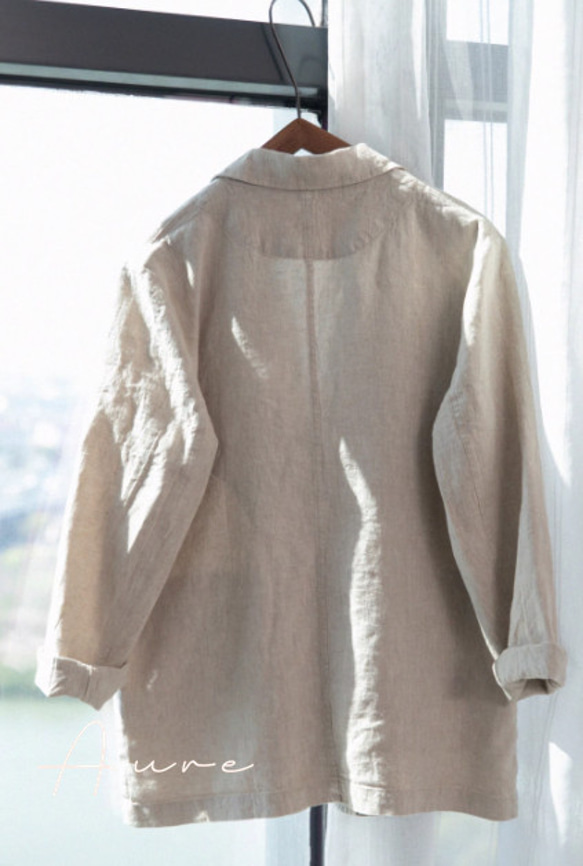 リンネルの小さな洋服　カジュアルブレザー襟トップス　リネン長袖薄手コート 3枚目の画像