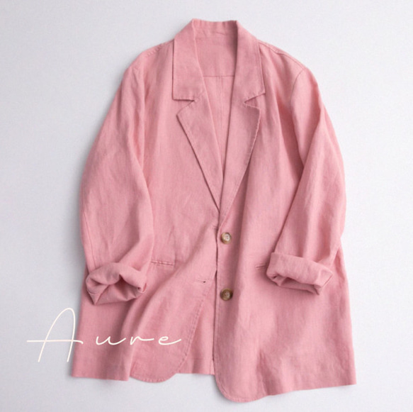リンネルの小さな洋服　カジュアルブレザー襟トップス　リネン長袖薄手コート 12枚目の画像