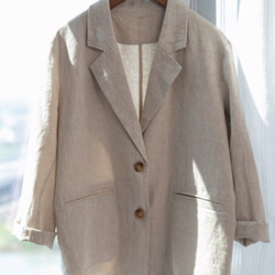 リンネルの小さな洋服　カジュアルブレザー襟トップス　リネン長袖薄手コート 2枚目の画像