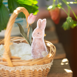 春の布花と モフモフしっぽな野うさぎのブローチ　全4種類 2枚目の画像