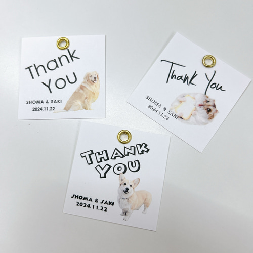 オーダーメイド】ハトメ加工付 ペットの写真入りThank youタグ 結婚式