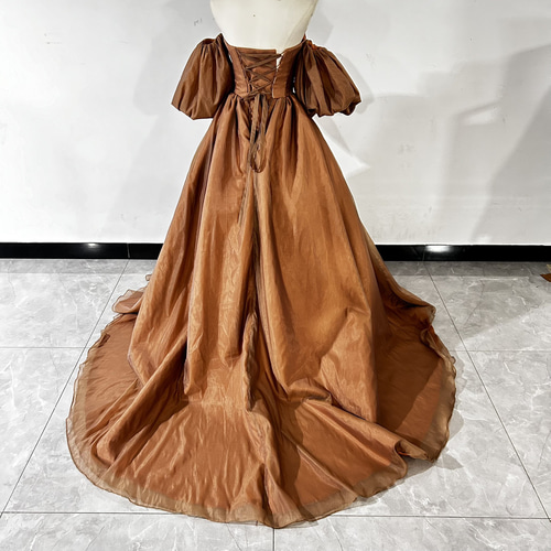 上品！ 豪華！ ベアトップ テラコッタカラードレス ソフトチュール  