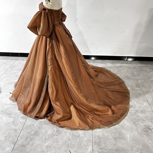 上品！ 豪華！ ベアトップ テラコッタカラードレス ソフトチュール  