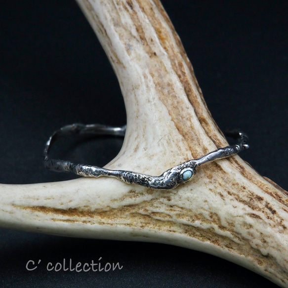 CB-28 Melting Silver Bangle メルティング シルバーバングル ターコイズin ハンドメイド 2枚目の画像