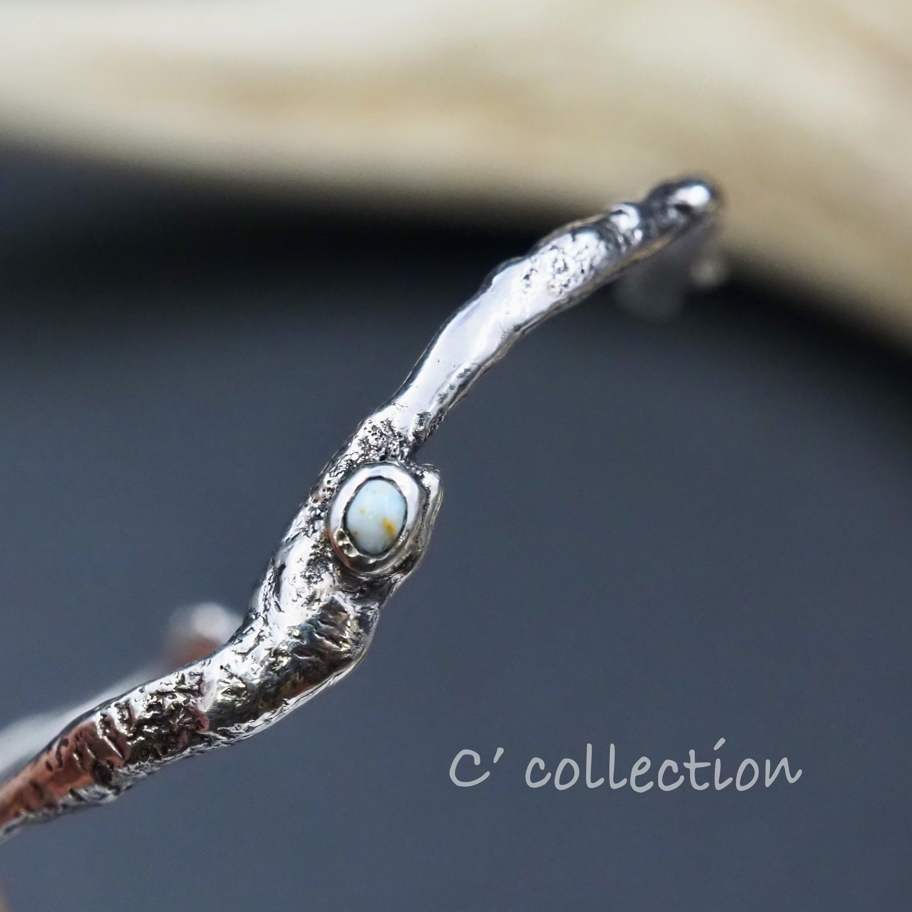 CB-28 Melting Silver Bangle メルティング シルバーバングル ターコイズin ハンドメイド