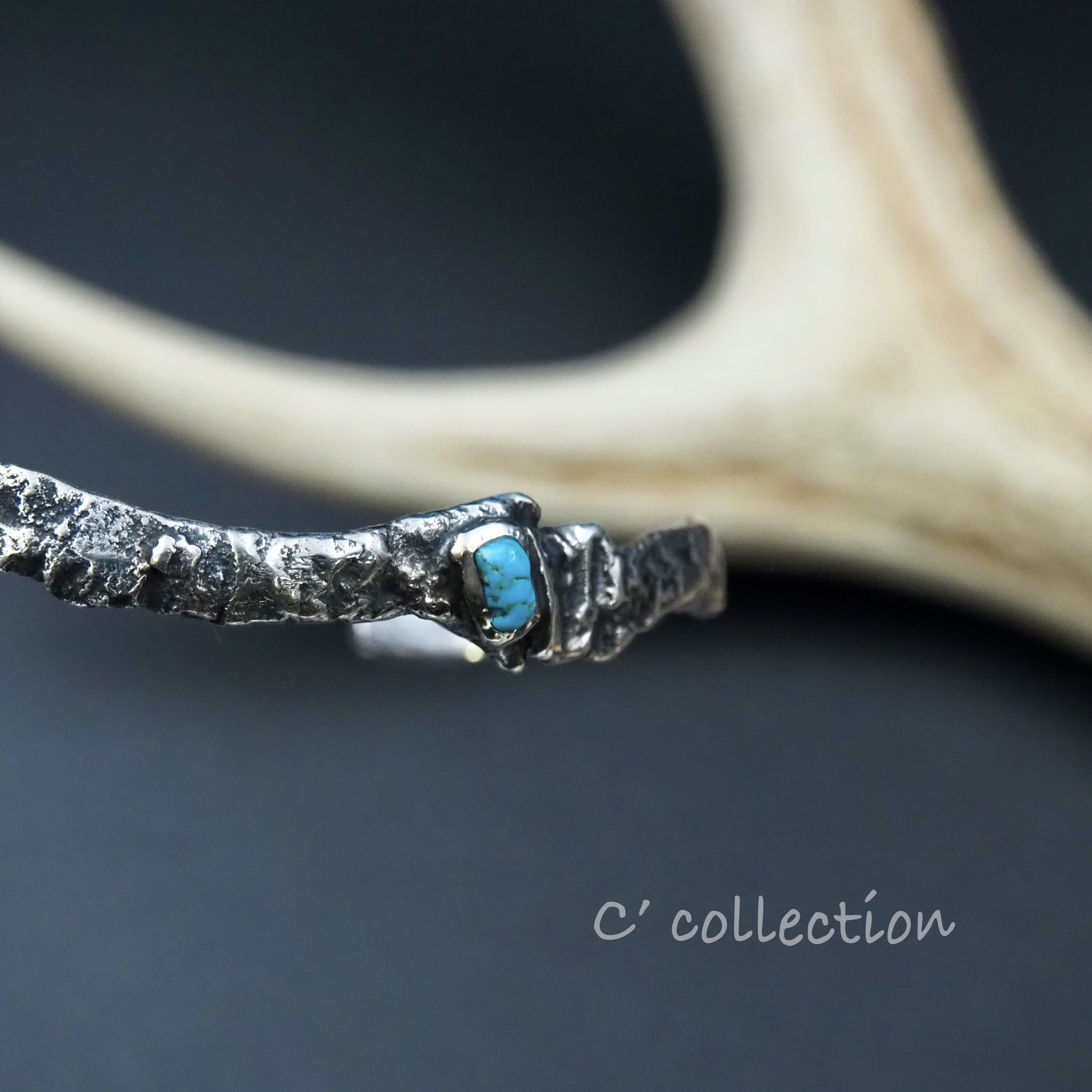 CB-27 Melting Silver Bangle メルティング シルバーバングル ターコイズin ハンドメイド