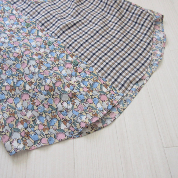 長袖　柄シャツ　チェック　チューリップ　花柄　個性的　春服　コットン　男女兼用 3枚目の画像