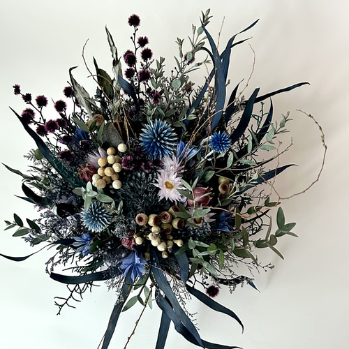 □ブルーグレーの壁掛け植物インテリア□ ドライフラワー プリザーブド