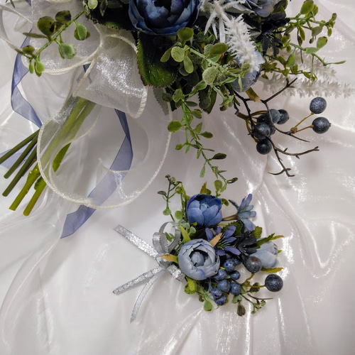 ネイビーブルーの ウェディング ブーケ ns932 アーティフィシャル