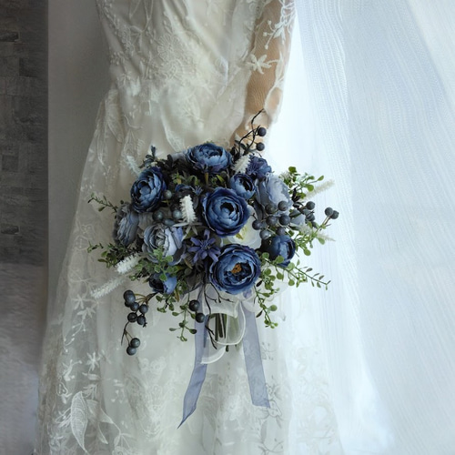 ネイビーブルーの ウェディング ブーケ ns932 アーティフィシャル