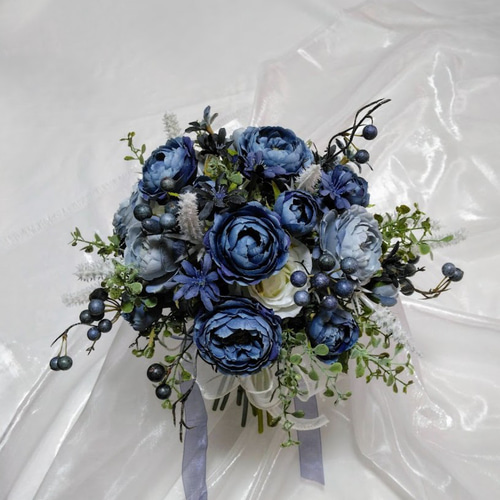 ネイビーブルーの ウェディング ブーケ ns932 アーティフィシャル