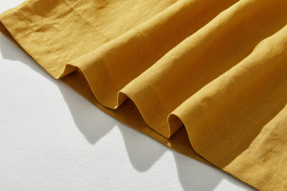 休閒成人可愛的亞麻襯衫，褶邊領口，100%亞麻，深黃色 240323-2 第9張的照片