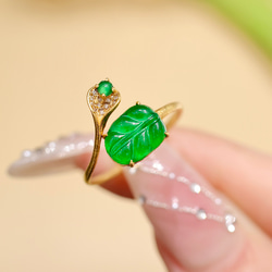 24-14 受注製作 k18金 天然 氷種 ミャンマー産 本翡翠 リング 指輪