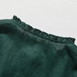 休閒成人可愛的亞麻襯衫，褶邊領口，100%亞麻，深綠色 240323-5 第8張的照片