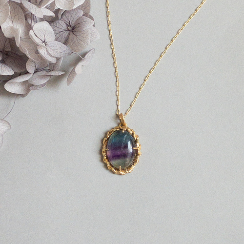 レインボーフローライト ペンダント K18GP真鍮 ネックレス・ペンダント