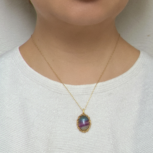 レインボーフローライト ペンダント K18GP真鍮 ネックレス・ペンダント