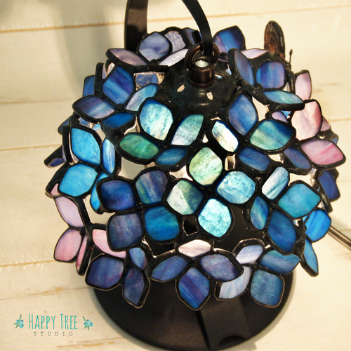 アンティーク ステンドグラスランプ 青と緑のグラデーション