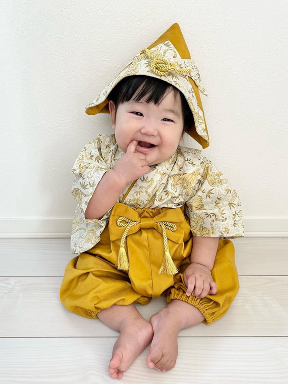 虎柄のベビー袴　兜帽子セット 4枚目の画像