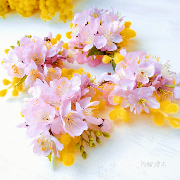 【オーダー専用ページ】桜とミモザの小さめコサージュ４コセット 7枚目の画像