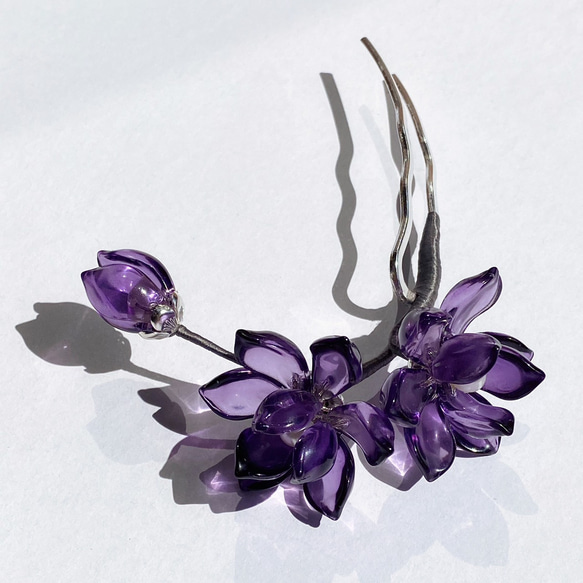 ガラス紫木蓮の二本挿しかんざし(小) 6枚目の画像