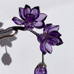 ガラス紫木蓮の二本挿しかんざし(小) 5枚目の画像
