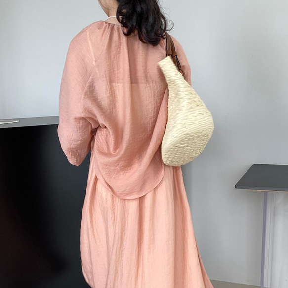 ロマンチック ウェーブ テクスチャー UVカット 透け感 シャツ フレア スカート ピンク セット WFS08 8枚目の画像