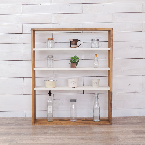 ②オープンシェルフ 4段 窓枠【受注】2色バイカラー300通り 収納棚