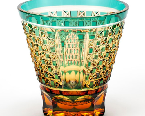 門脇硝子加工所　江戸切子　花瓶 オレンジと琥珀色 門脇硝子加工所 江戸切子 花瓶 オレンジと琥珀色