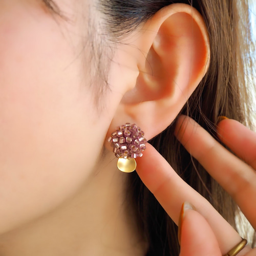 雨粒と紫陽花】 ピアス イヤリング くすみカラー 大人 モーヴ ピンク 