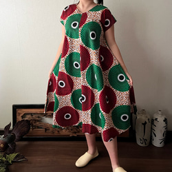 ハンドメイド、アフリカンバティックのカシュクールワンピース アフリカンバティックワンピース