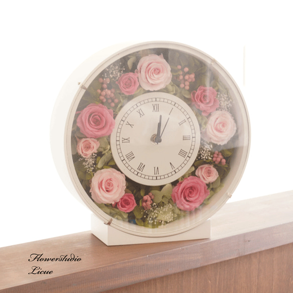 花時計♡ピンク&ピンク　プリザーブドフラワーのみ使用♪とっても華やかです♪ 1枚目の画像